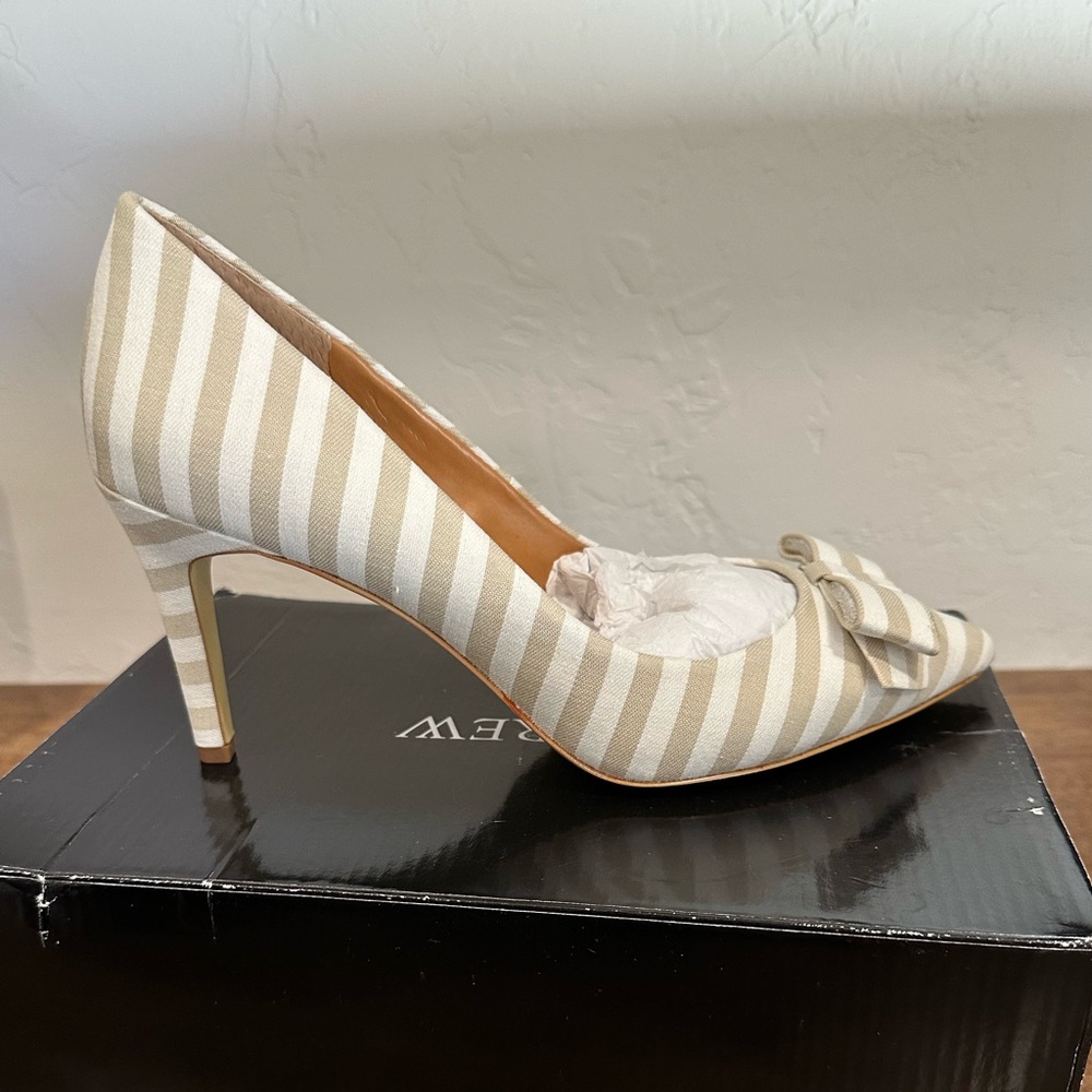 J. Crew Cream and Tan Striped Heels